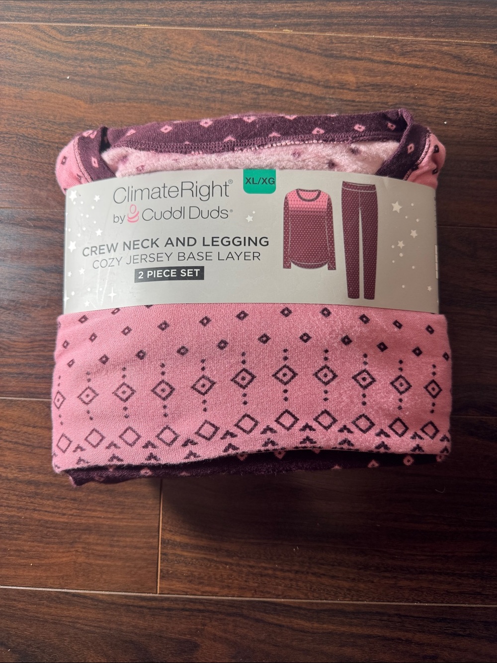 Cuddl Duds Pink Patterned Crew Neck & Legging Cozy Jersey Base Layer Set